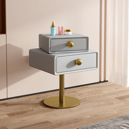 Modern Minimalist Rectangular Solid Wood Carbon Steel Microfiber Leather Iron Nightstand 2-Drawer For Bedroom