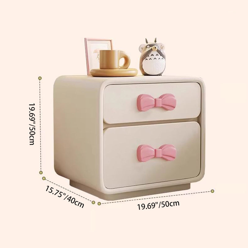 Contemporary Creative Rectangular Cat-Scratch Leather MDF Nightstand 2-Drawer For Bedroom