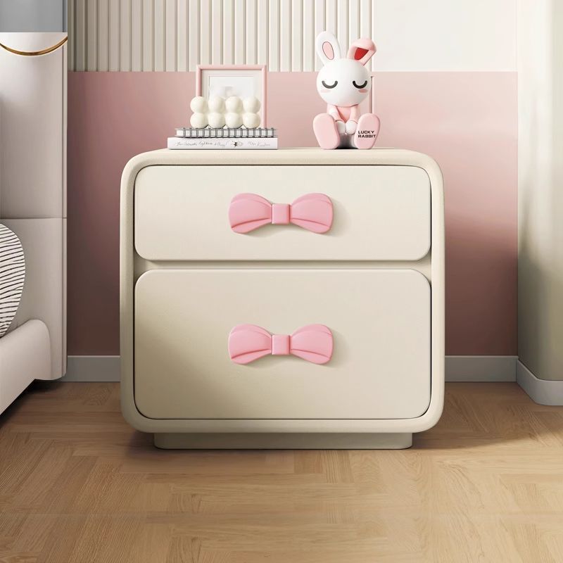 Contemporary Creative Rectangular Cat-Scratch Leather MDF Nightstand 2-Drawer For Bedroom