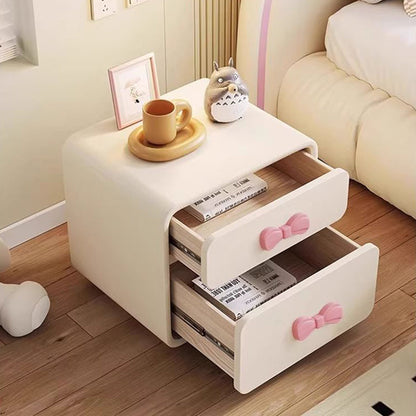 Contemporary Creative Rectangular Cat-Scratch Leather MDF Nightstand 2-Drawer For Bedroom