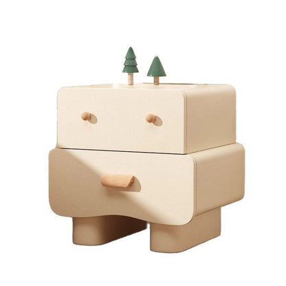 Contemporary Creative Rectangular Multi-Layer Solid Wood Cat Claw Leather Nightstand 2-Drawer For Bedroom