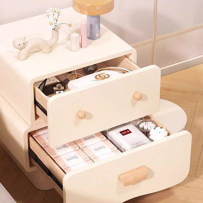 Contemporary Creative Rectangular Multi-Layer Solid Wood Cat Claw Leather Nightstand 2-Drawer For Bedroom