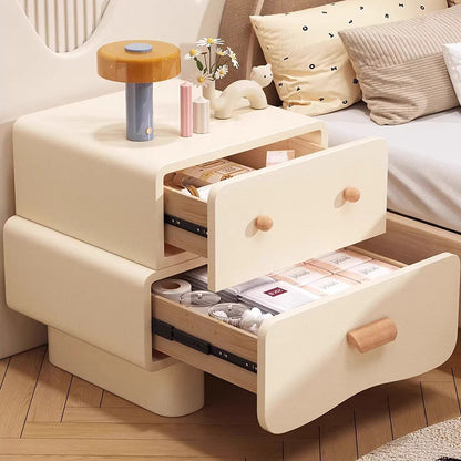 Contemporary Creative Rectangular Multi-Layer Solid Wood Cat Claw Leather Nightstand 2-Drawer For Bedroom