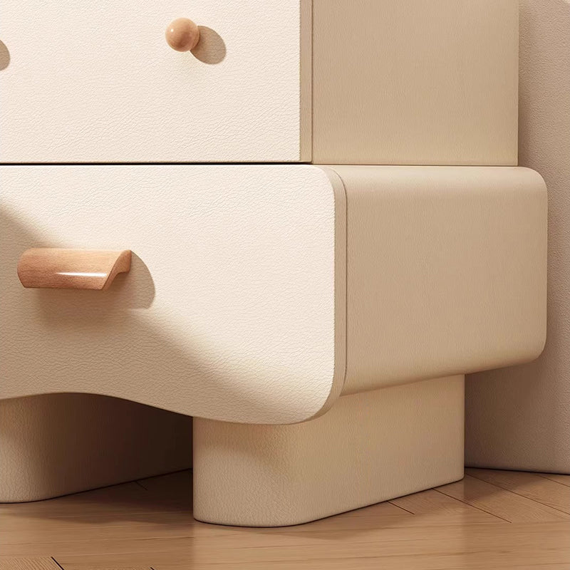 Contemporary Creative Rectangular Multi-Layer Solid Wood Cat Claw Leather Nightstand 2-Drawer For Bedroom