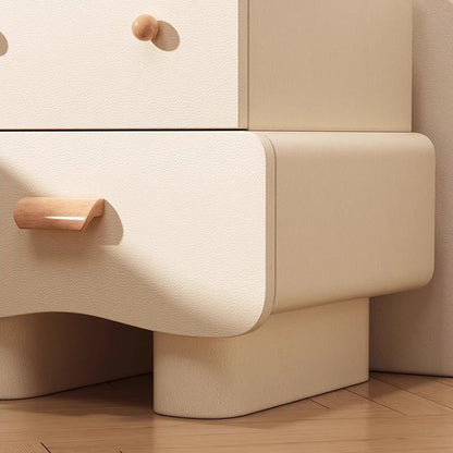 Contemporary Creative Rectangular Multi-Layer Solid Wood Cat Claw Leather Nightstand 2-Drawer For Bedroom