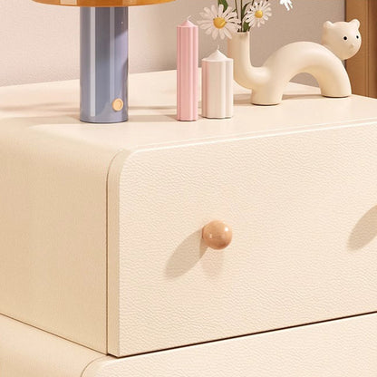 Contemporary Creative Rectangular Multi-Layer Solid Wood Cat Claw Leather Nightstand 2-Drawer For Bedroom