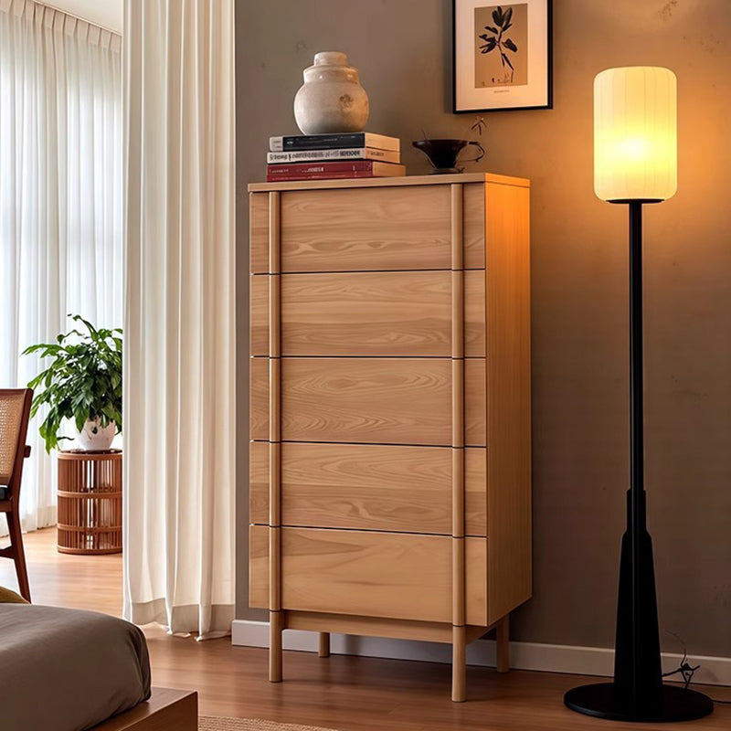 Modern Minimalist Rectangular Solid Wood Storage Cabinet 5-Drawer For Living Room