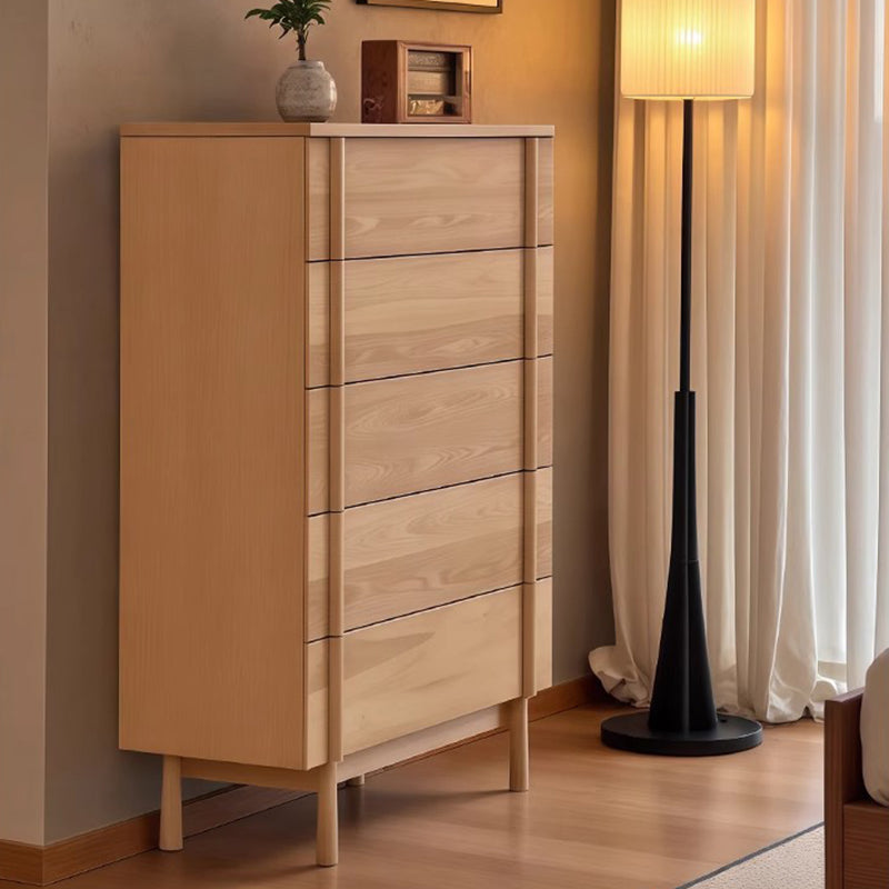 Modern Minimalist Rectangular Solid Wood Storage Cabinet 5-Drawer For Living Room