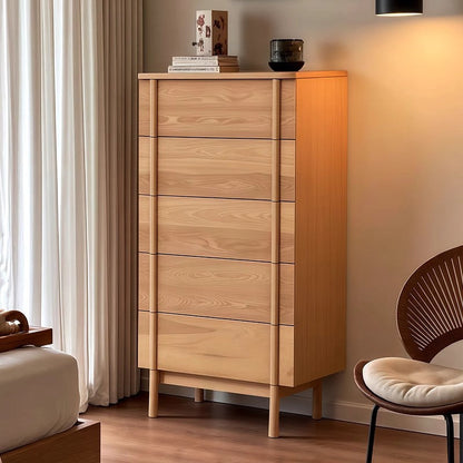 Modern Minimalist Rectangular Solid Wood Storage Cabinet 5-Drawer For Living Room