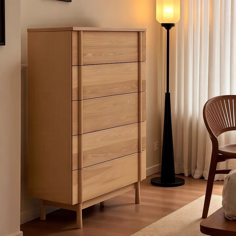 Modern Minimalist Rectangular Solid Wood Storage Cabinet 5-Drawer For Living Room