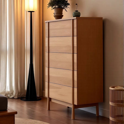 Modern Minimalist Rectangular Solid Wood Storage Cabinet 5-Drawer For Living Room
