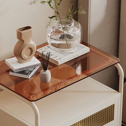Modern Minimalist Rectangular Iron Tempered Glass Nightstand 1-Drawer For Bedroom