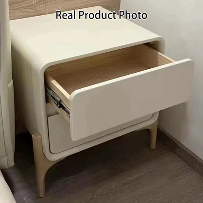 Modern Minimalist Rectangular Solid Wood & Plywood Faux Leather Nightstand 2-Drawer For Bedroom