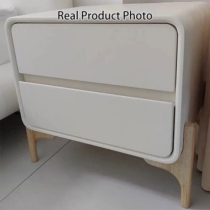Modern Minimalist Rectangular Solid Wood & Plywood Faux Leather Nightstand 2-Drawer For Bedroom