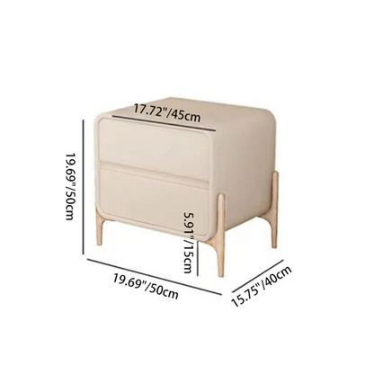 Modern Minimalist Rectangular Solid Wood & Plywood Faux Leather Nightstand 2-Drawer For Bedroom