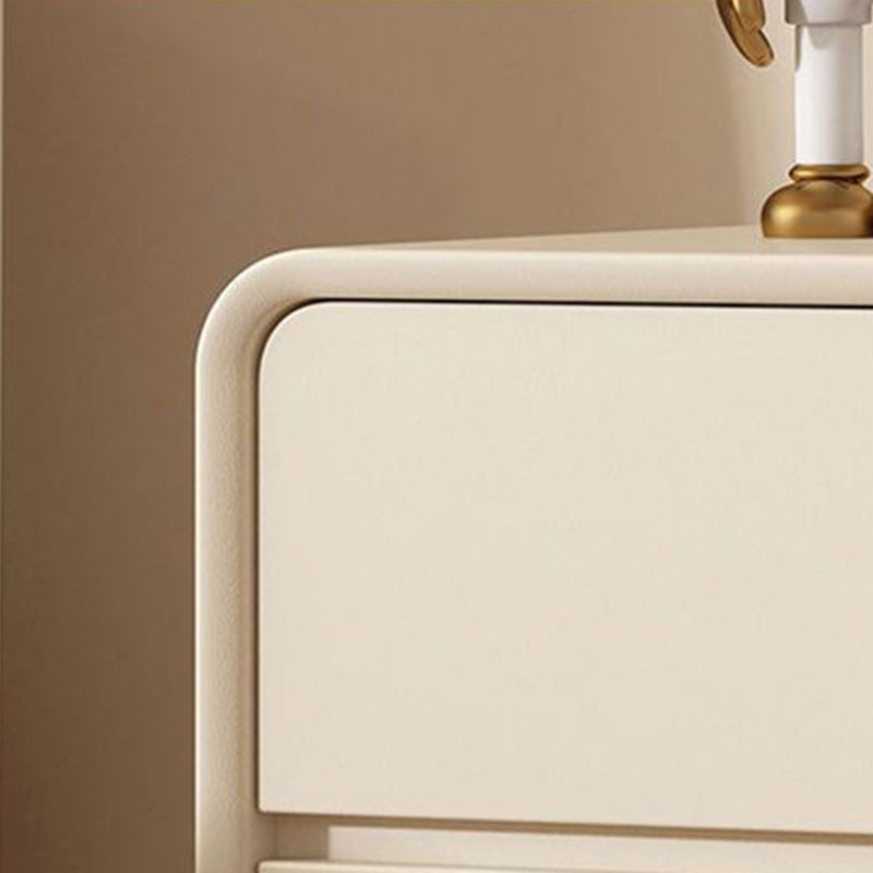 Modern Minimalist Rectangular Solid Wood & Plywood Faux Leather Nightstand 2-Drawer For Bedroom