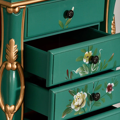 Traditional Vintage Rectangular Solid Wood Medium Density Fiberboard Zinc Alloy Jewelry Storage Cabinet 7-Drawer For Living Room