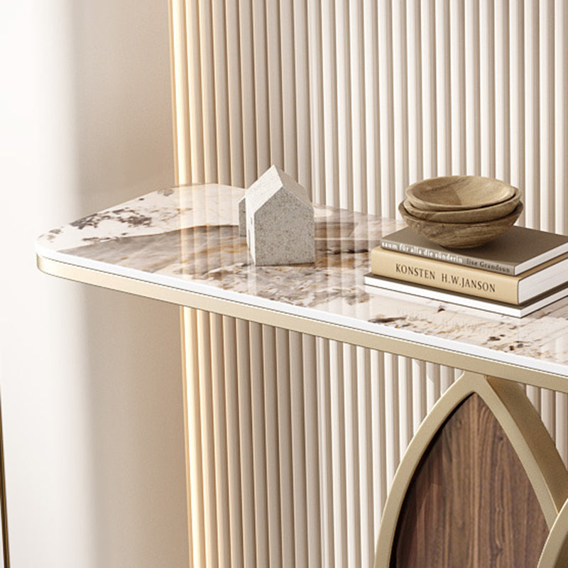 Contemporary Luxury Leaf-Shaped Stone Slab Iron Eco-friendly Board Console Table 1-Tier For Entryways
