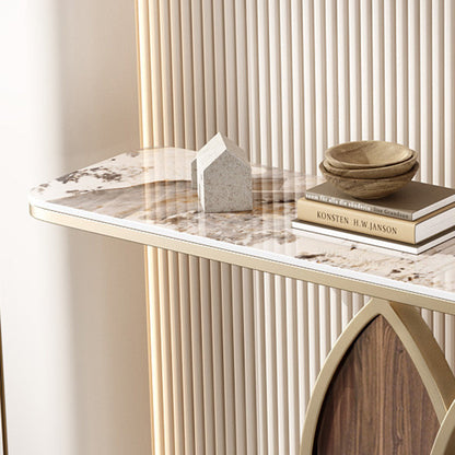Contemporary Luxury Leaf-Shaped Stone Slab Iron Eco-friendly Board Console Table 1-Tier For Entryways