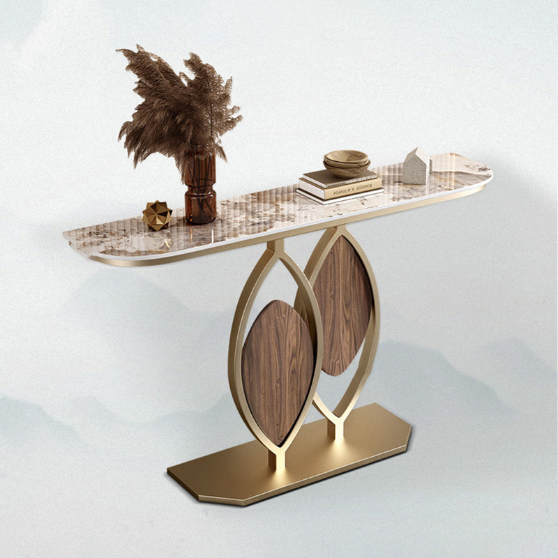 Contemporary Luxury Leaf-Shaped Stone Slab Iron Eco-friendly Board Console Table 1-Tier For Entryways