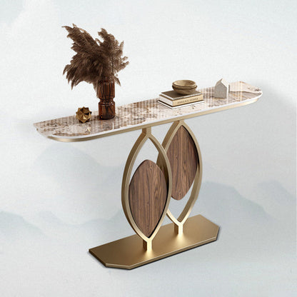 Contemporary Luxury Leaf-Shaped Stone Slab Iron Eco-friendly Board Console Table 1-Tier For Entryways