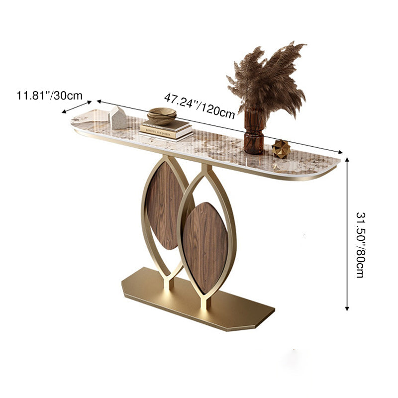 Contemporary Luxury Leaf-Shaped Stone Slab Iron Eco-friendly Board Console Table 1-Tier For Entryways