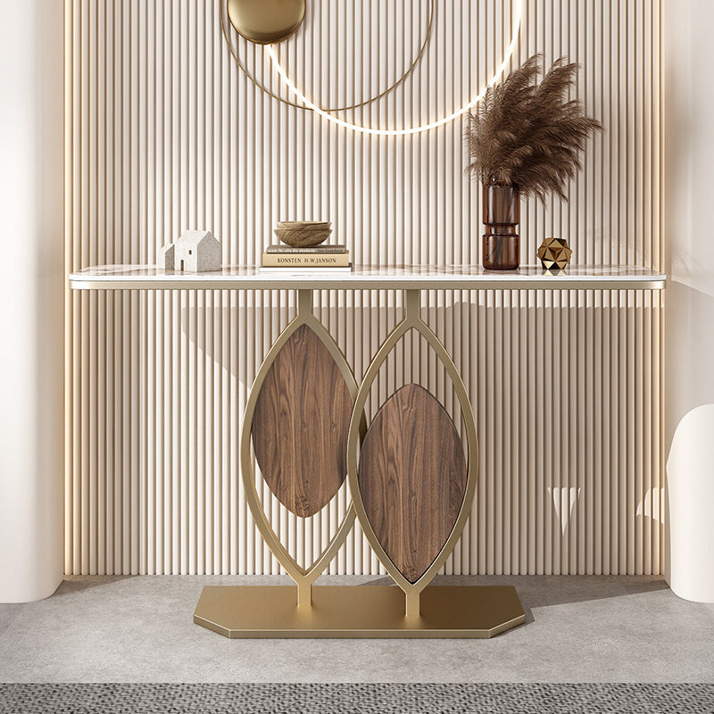 Contemporary Luxury Leaf-Shaped Stone Slab Iron Eco-friendly Board Console Table 1-Tier For Entryways