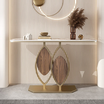 Contemporary Luxury Leaf-Shaped Stone Slab Iron Eco-friendly Board Console Table 1-Tier For Entryways