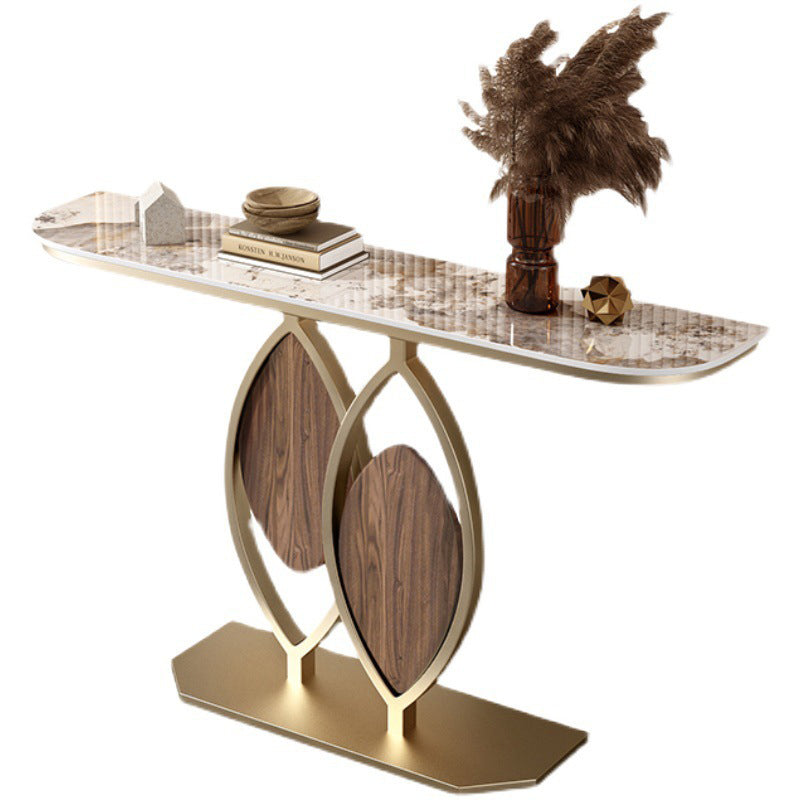 Contemporary Luxury Leaf-Shaped Stone Slab Iron Eco-friendly Board Console Table 1-Tier For Entryways
