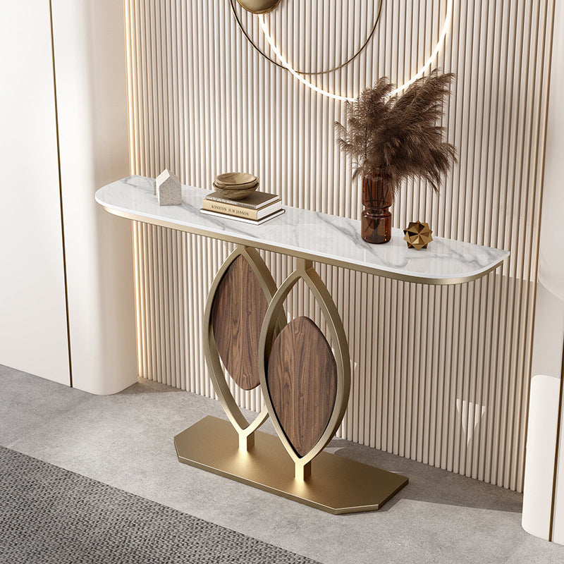 Contemporary Luxury Leaf-Shaped Stone Slab Iron Eco-friendly Board Console Table 1-Tier For Entryways