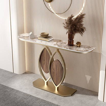 Contemporary Luxury Leaf-Shaped Stone Slab Iron Eco-friendly Board Console Table 1-Tier For Entryways
