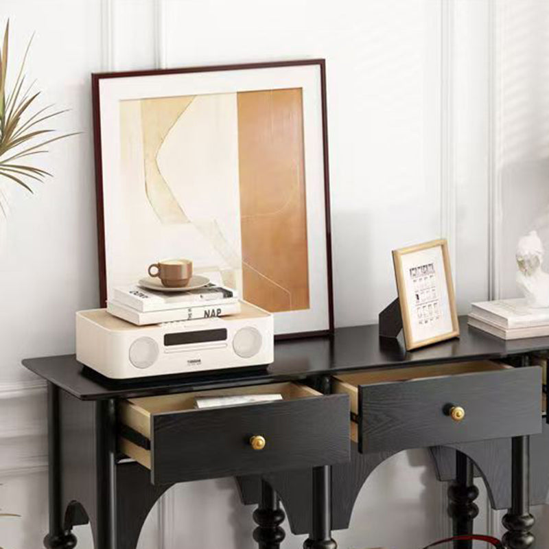 Contemporary Nordic Rectangular Rubberwood Brass Solid Wood Multi-Layer Plate Console Table 3-Drawer For Entryways