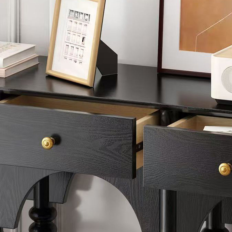 Contemporary Nordic Rectangular Rubberwood Brass Solid Wood Multi-Layer Plate Console Table 3-Drawer For Entryways