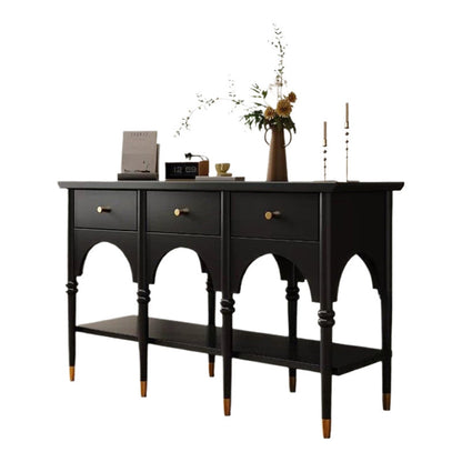 Contemporary Nordic Rectangular Rubberwood Brass Solid Wood Multi-Layer Plate Console Table 3-Drawer For Entryways