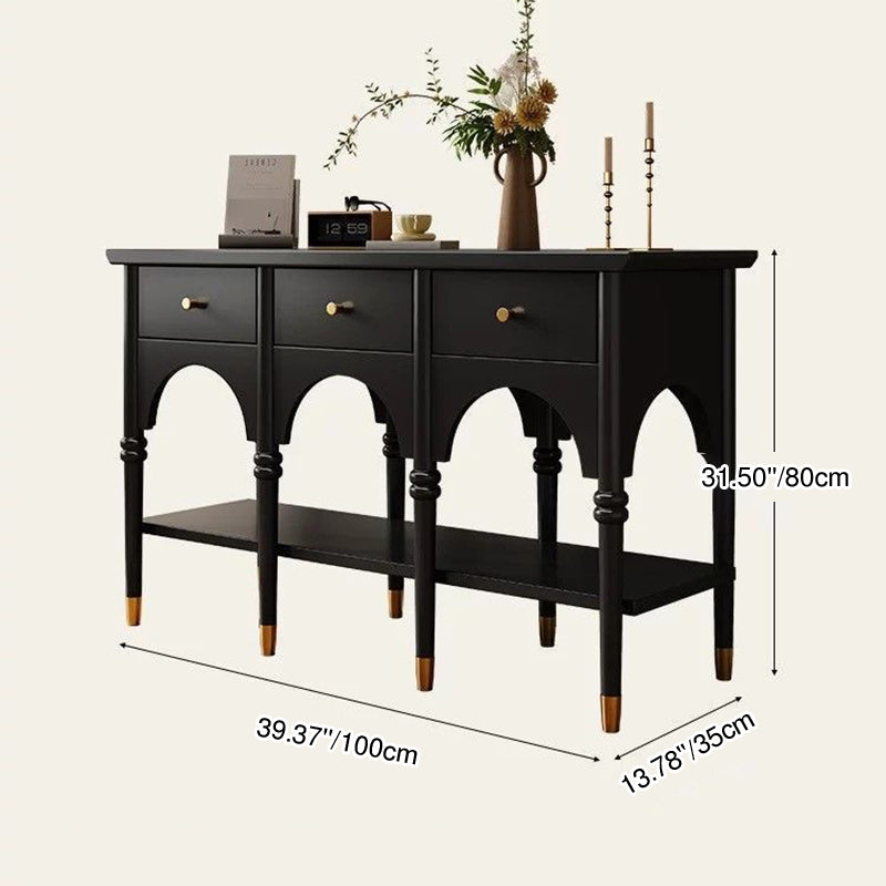 Contemporary Nordic Rectangular Rubberwood Brass Solid Wood Multi-Layer Plate Console Table 3-Drawer For Entryways