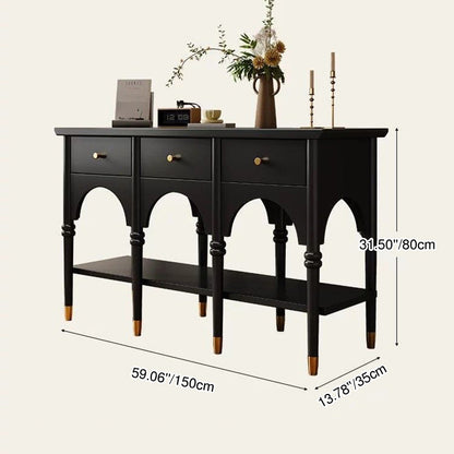 Contemporary Nordic Rectangular Rubberwood Brass Solid Wood Multi-Layer Plate Console Table 3-Drawer For Entryways