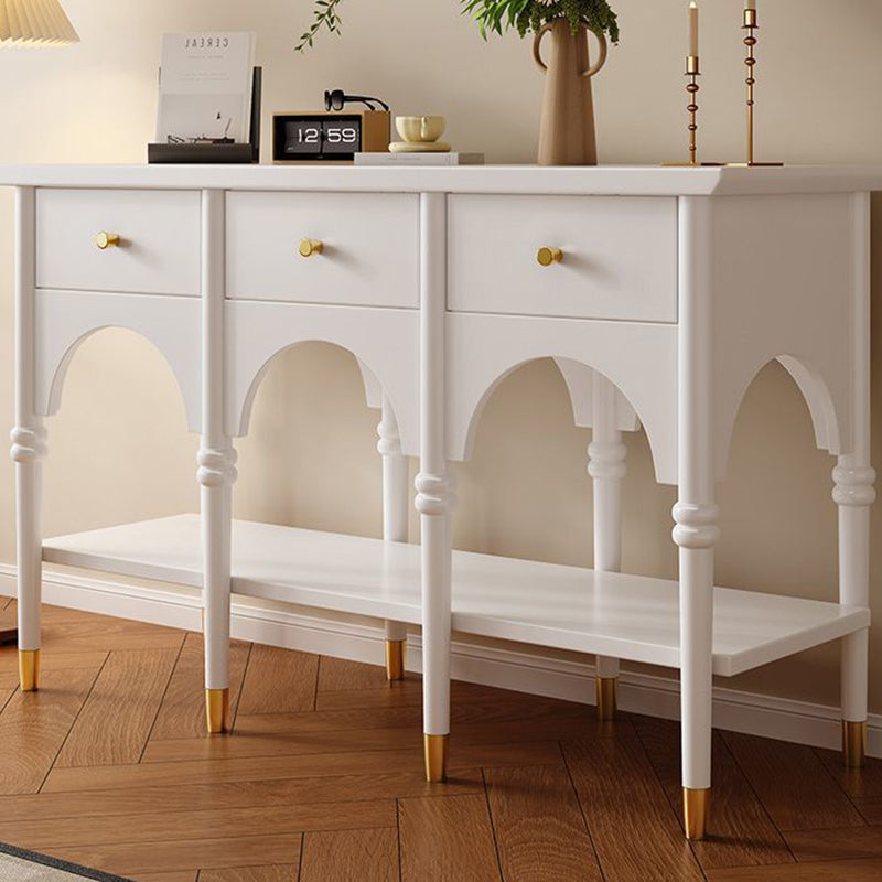 Contemporary Nordic Rectangular Rubberwood Brass Solid Wood Multi-Layer Plate Console Table 3-Drawer For Entryways