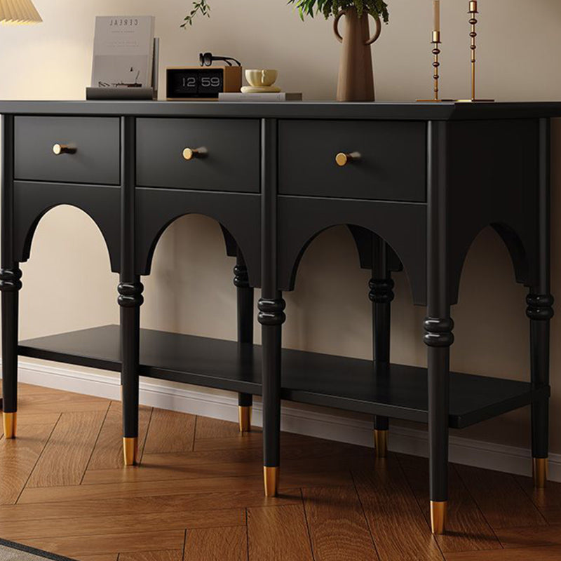 Contemporary Nordic Rectangular Rubberwood Brass Solid Wood Multi-Layer Plate Console Table 3-Drawer For Entryways