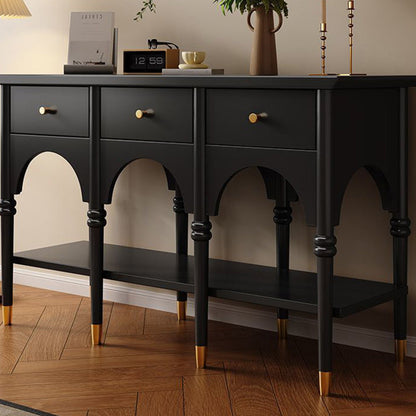 Contemporary Nordic Rectangular Rubberwood Brass Solid Wood Multi-Layer Plate Console Table 3-Drawer For Entryways