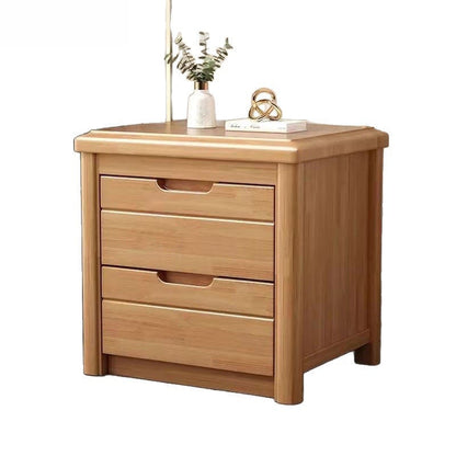 Traditional Chinese Rectangular Solid Wood Multi-Layer Plate Nightstand 2-Drawer For Bedroom