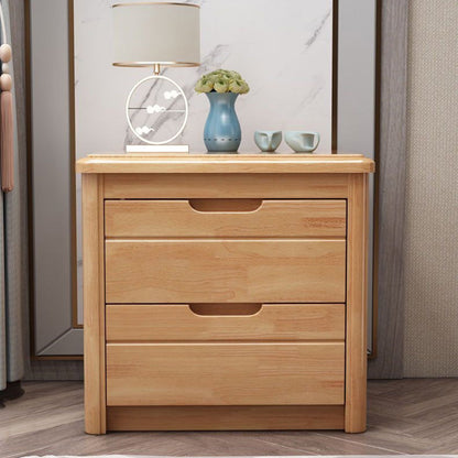 Traditional Chinese Rectangular Solid Wood Multi-Layer Plate Nightstand 2-Drawer For Bedroom