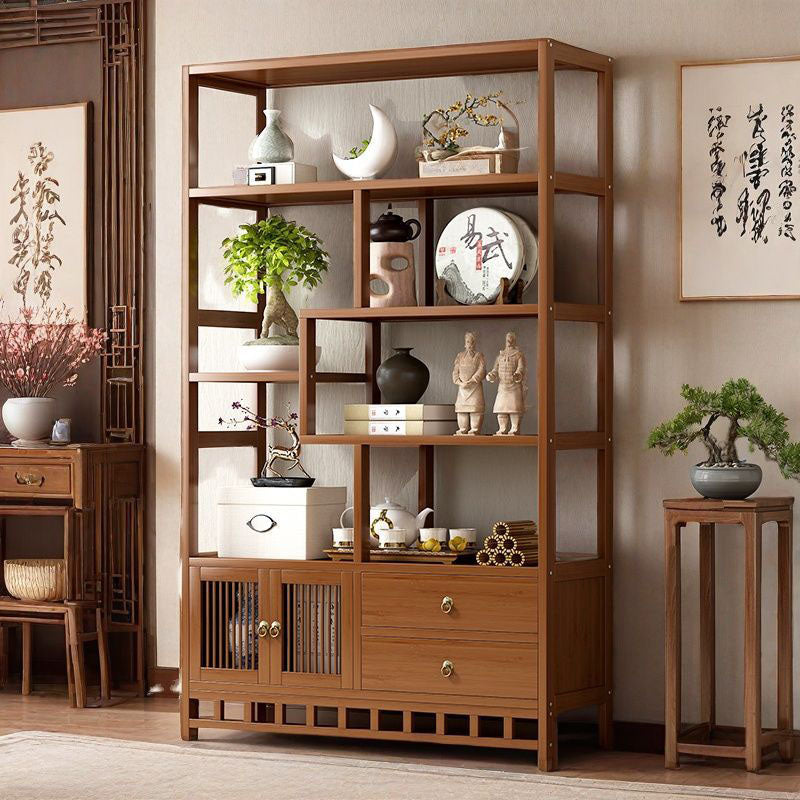Traditional Chinese Rectangular Bamboo Medium Density Fiberboard Storage Cabinet 1-Cabinet For Living Room
