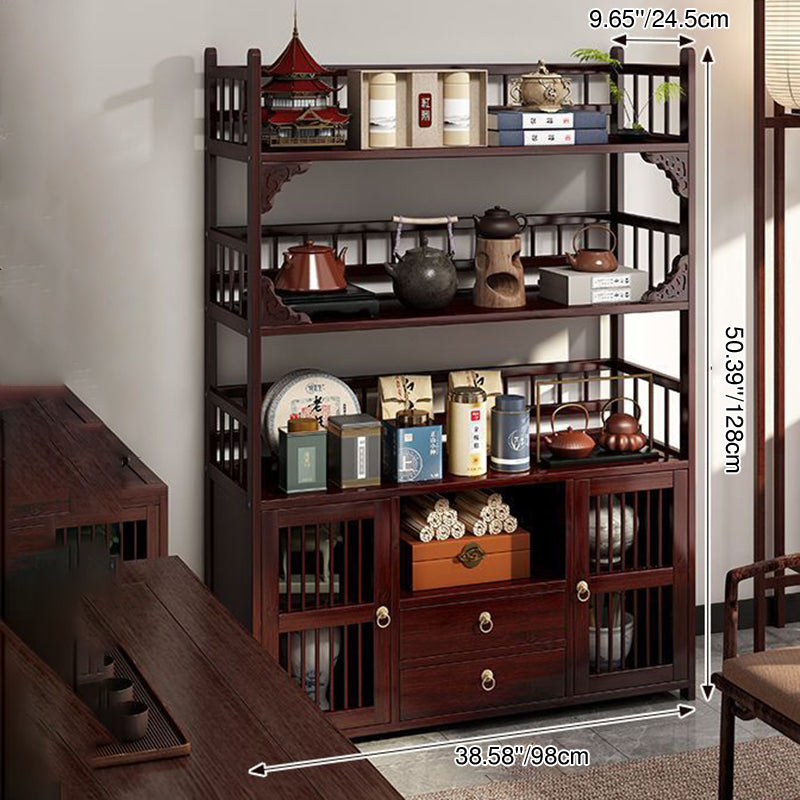 Traditional Chinese Rectangular Bamboo Medium Density Fiberboard Storage Cabinet 4/5-Tier For Living Room