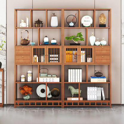 Traditional Chinese Rectangular Bamboo Medium Density Fiberboard Storage Cabinet 2-Drawer For Living Room