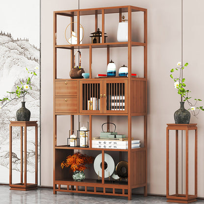 Traditional Chinese Rectangular Bamboo Medium Density Fiberboard Storage Cabinet 2-Drawer For Living Room