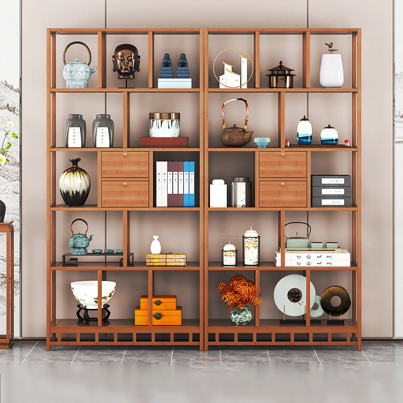 Traditional Chinese Rectangular Bamboo Medium Density Fiberboard Storage Cabinet 2-Drawer For Living Room