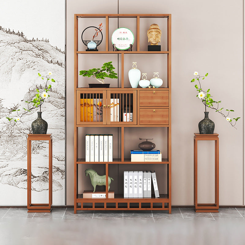 Traditional Chinese Rectangular Bamboo Medium Density Fiberboard Storage Cabinet 2-Drawer For Living Room