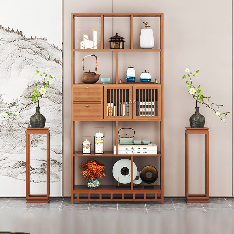 Traditional Chinese Rectangular Bamboo Medium Density Fiberboard Storage Cabinet 2-Drawer For Living Room