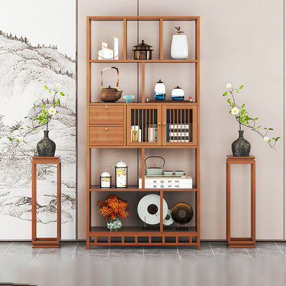 Traditional Chinese Rectangular Bamboo Medium Density Fiberboard Storage Cabinet 2-Drawer For Living Room