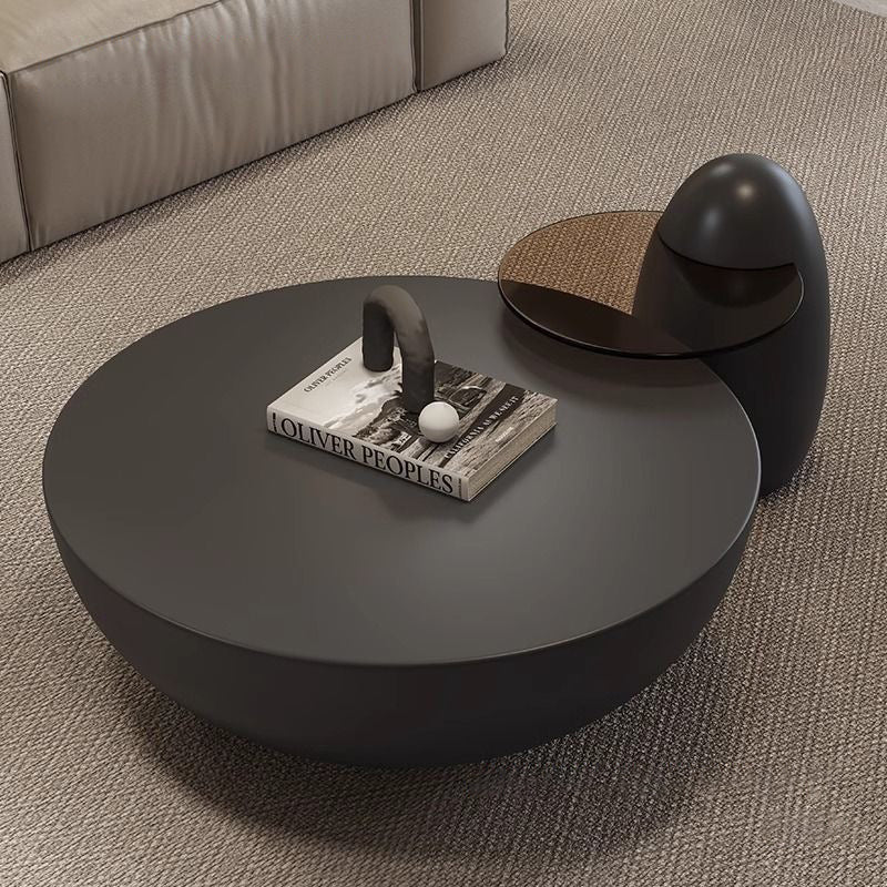 Modern Minimalist Cylindrical Fiberglass Glass Coffee Table 1/2-Tier For Living Room